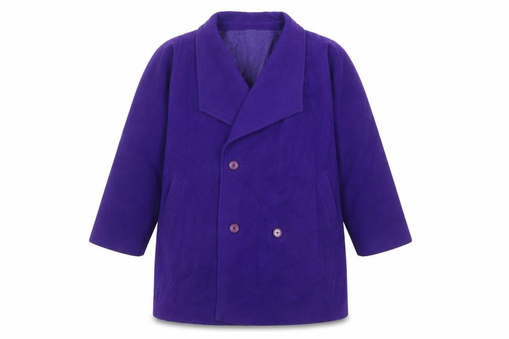 Front view of Cojana women’s purple overcoat coat, size UK 12, button