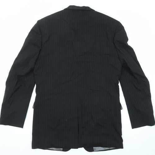 Tom English Mens Black Striped Wool Jacket Suit Jacket Size 40 Regular