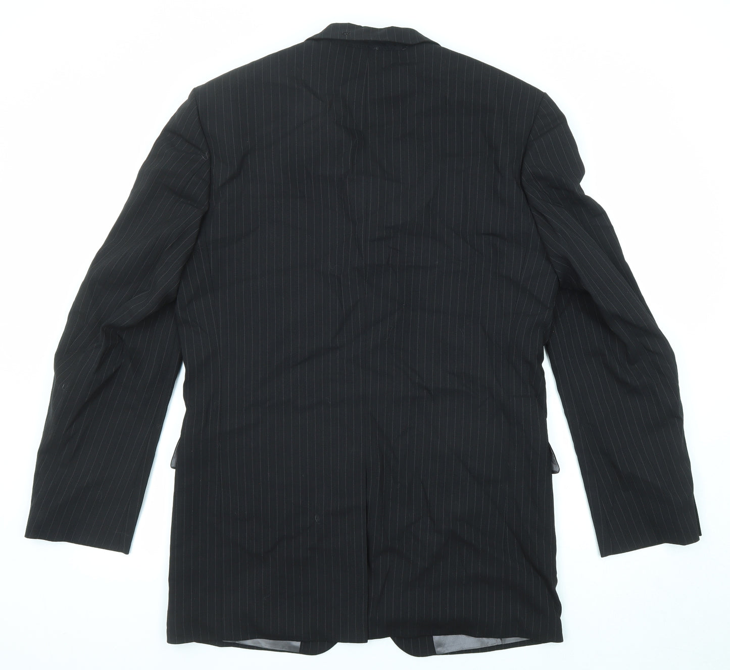 Tom English Mens Black Striped Wool Jacket Suit Jacket Size 40 Regular