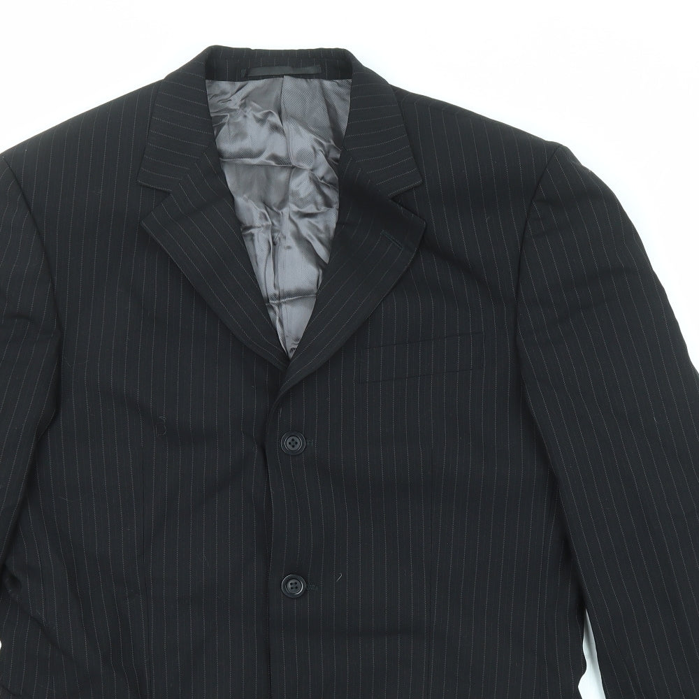 Tom English Mens Black Striped Wool Jacket Suit Jacket Size 40 Regular