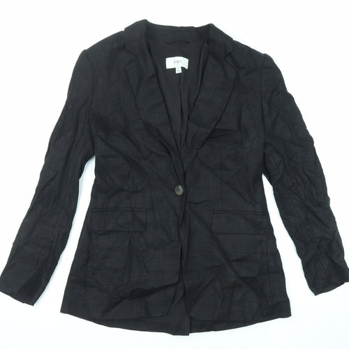 Marks and Spencer Womens Black Linen Jacket Blazer Size 10