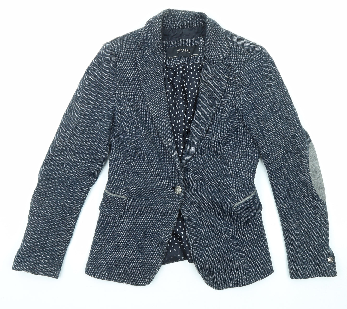 Zara Womens Blue Jacket Blazer Size S Button - Elbow Patches