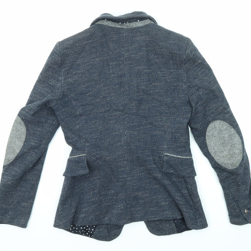 Zara Womens Blue Jacket Blazer Size S Button - Elbow Patches