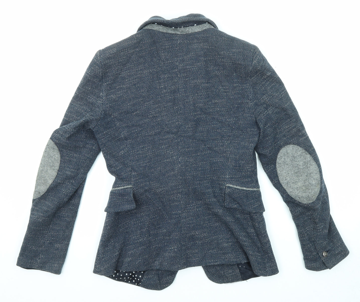 Zara Womens Blue Jacket Blazer Size S Button - Elbow Patches
