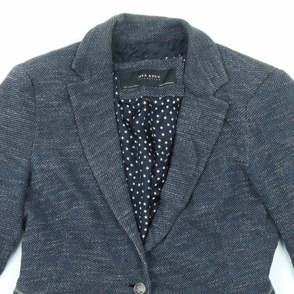 Zara Womens Blue Jacket Blazer Size S Button - Elbow Patches