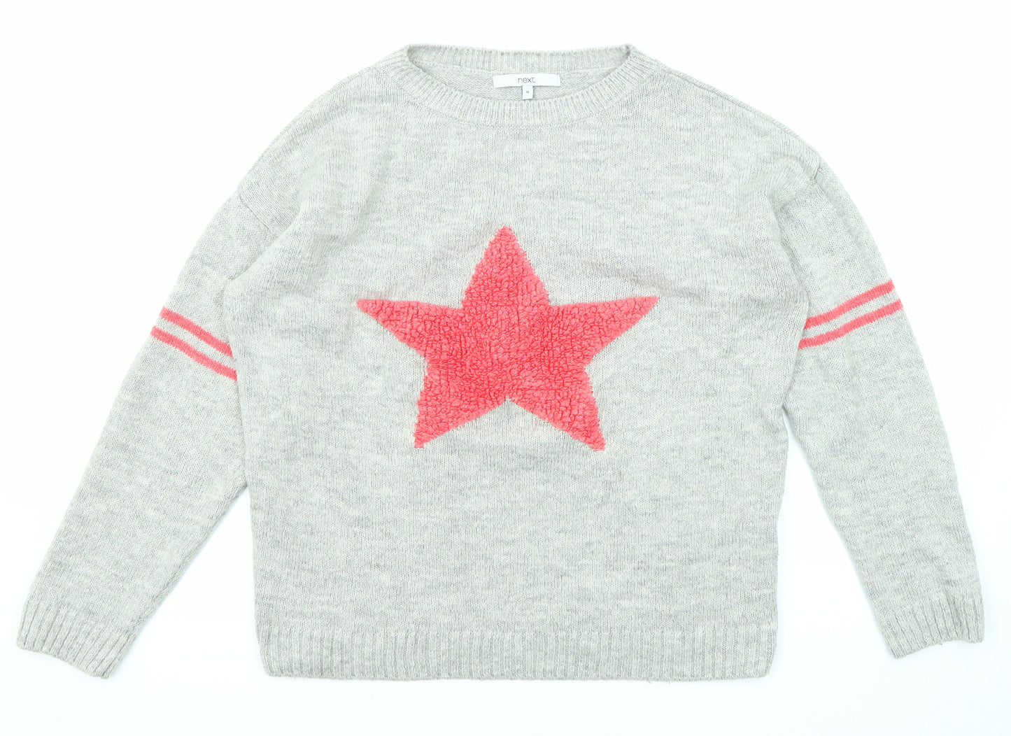 NEXT Womens Grey Round Neck Acrylic Pullover Jumper Size 14 - Star