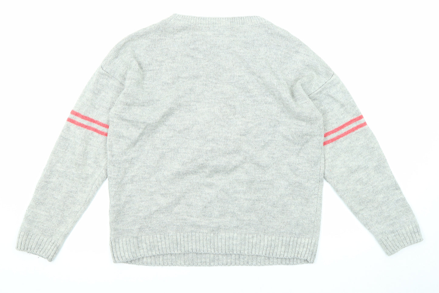 NEXT Womens Grey Round Neck Acrylic Pullover Jumper Size 14 - Star