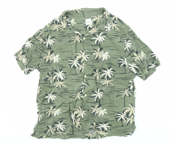 H&M Womens Green Geometric Viscose Basic Button-Up Size S Collared - Palm Print