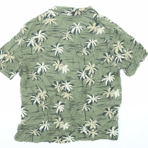 H&M Womens Green Geometric Viscose Basic Button-Up Size S Collared - Palm Print