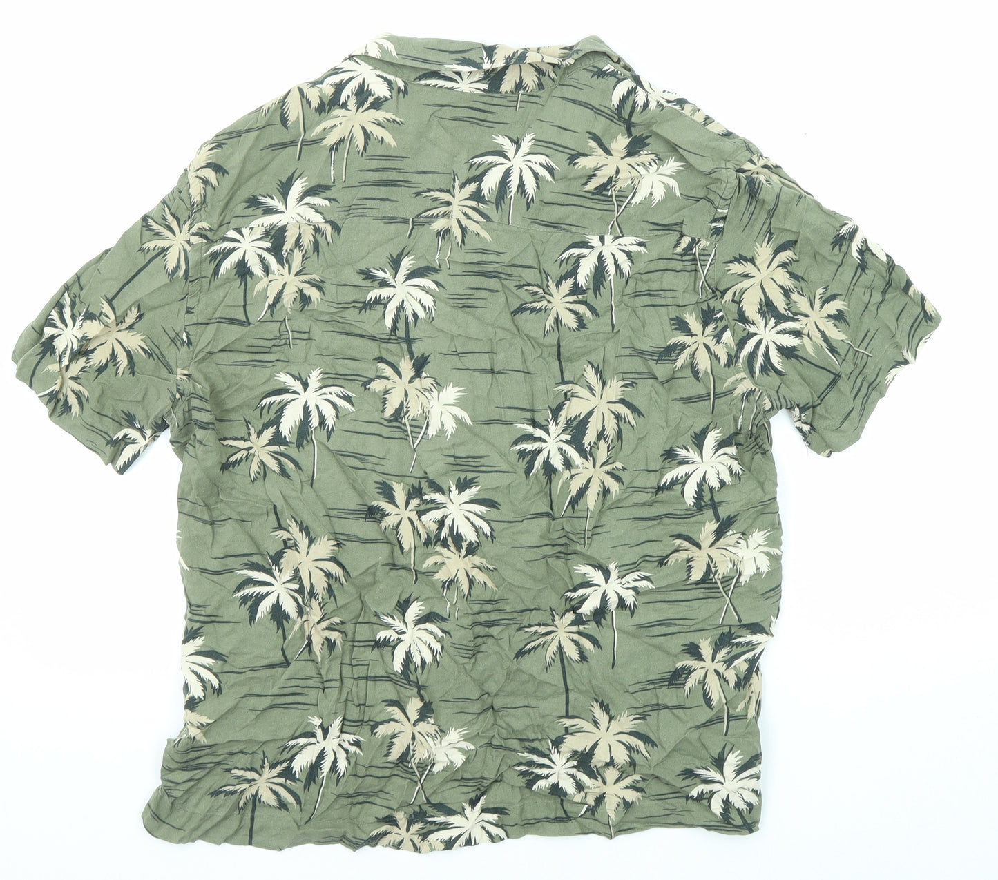 H&M Womens Green Geometric Viscose Basic Button-Up Size S Collared - Palm Print