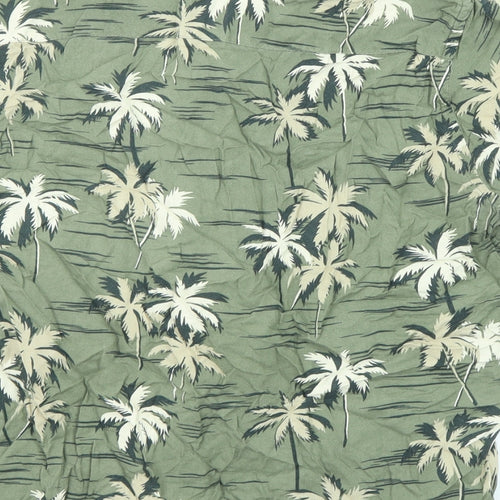 H&M Womens Green Geometric Viscose Basic Button-Up Size S Collared - Palm Print
