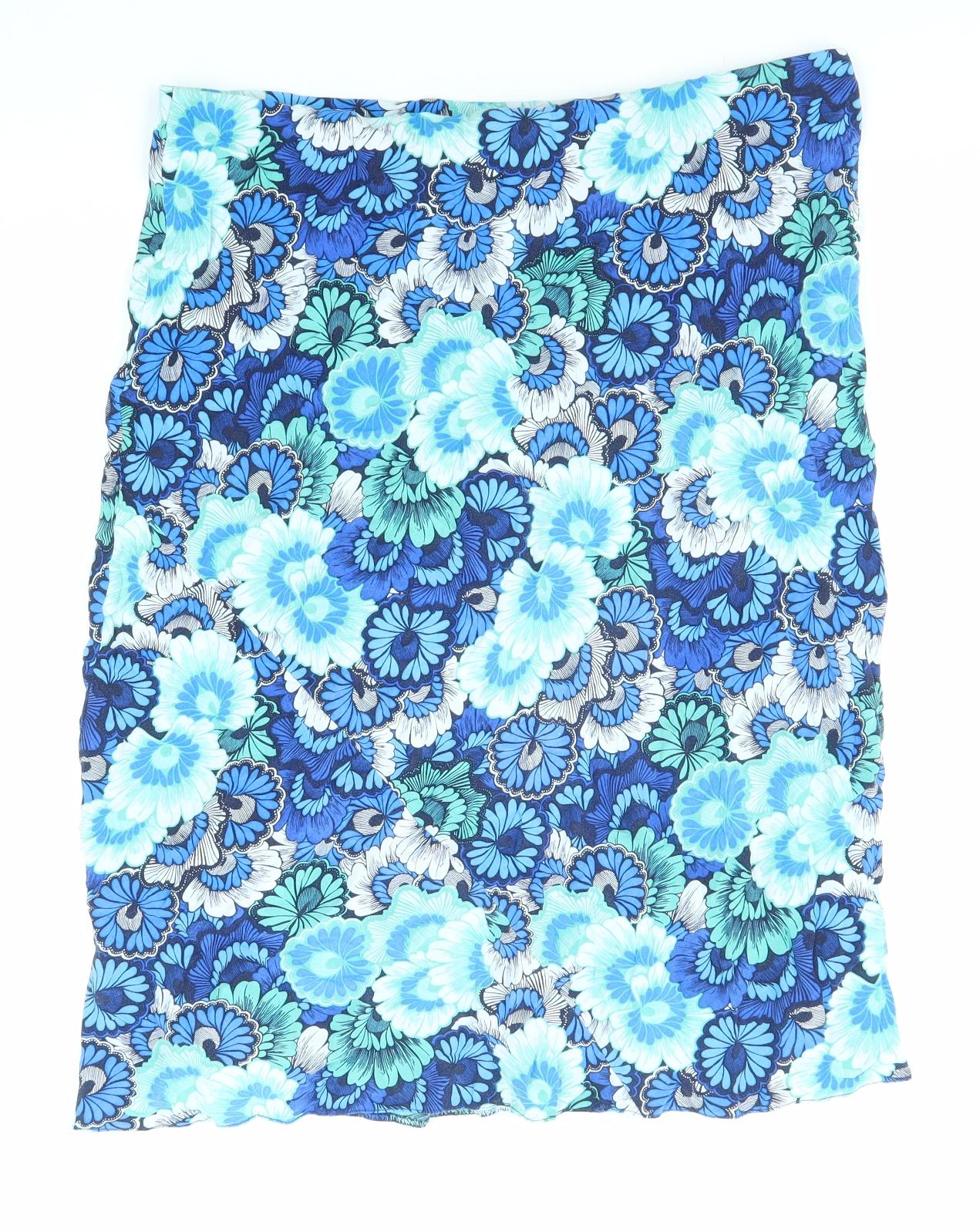 Bonmarché Womens Blue Floral Viscose A-Line Skirt Size 16