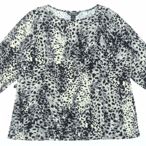 Nina Leonard Womens Multicoloured Animal Print Polyester Basic T-Shirt Size 2XL Boat Neck