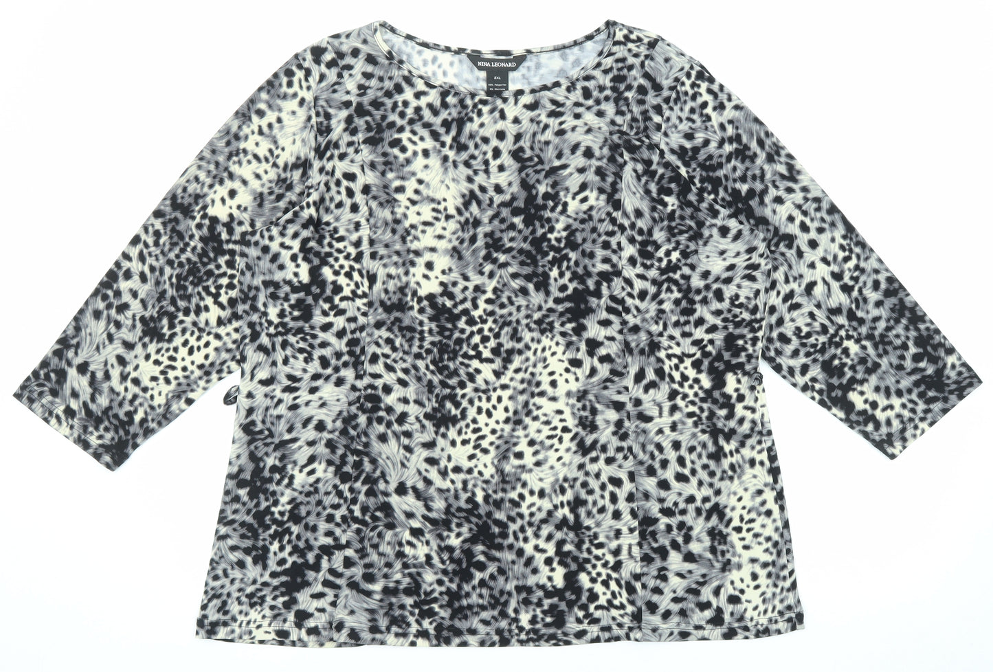 Nina Leonard Womens Multicoloured Animal Print Polyester Basic T-Shirt Size 2XL Boat Neck