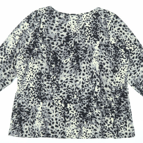 Nina Leonard Womens Multicoloured Animal Print Polyester Basic T-Shirt Size 2XL Boat Neck