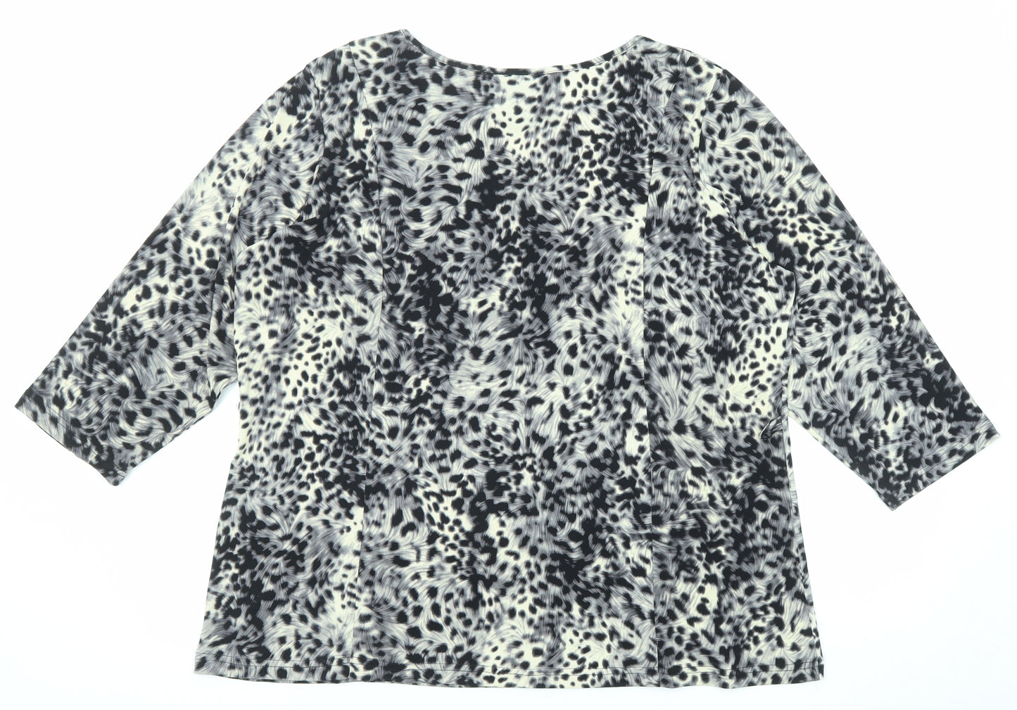 Nina Leonard Womens Multicoloured Animal Print Polyester Basic T-Shirt Size 2XL Boat Neck