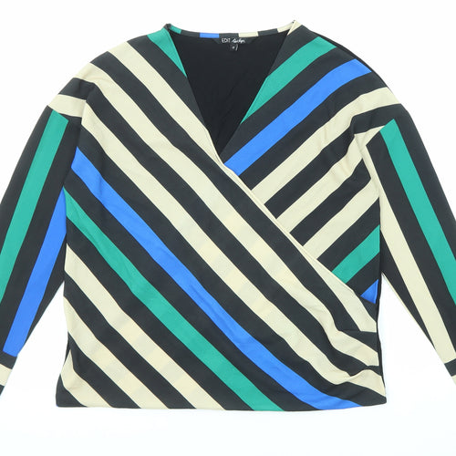 Mark Heyes Womens Multicoloured Striped Polyester Basic Blouse Size 12 V-Neck - Wrap Front Detail
