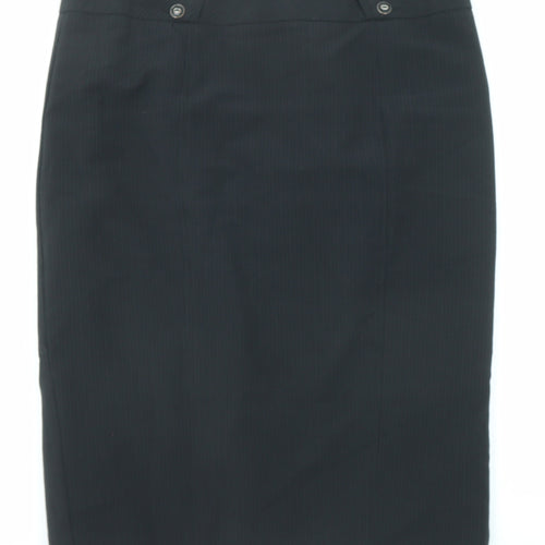 BHS Womens Black Striped Polyester A-Line Skirt Size 12 Zip