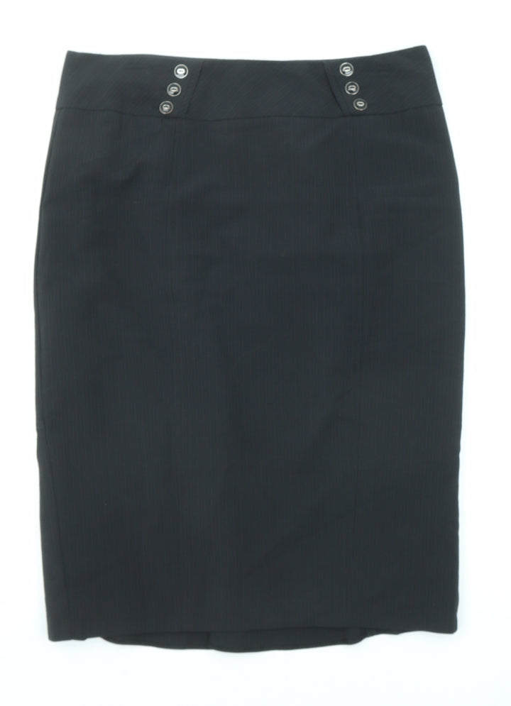 BHS Womens Black Striped Polyester A-Line Skirt Size 12 Zip