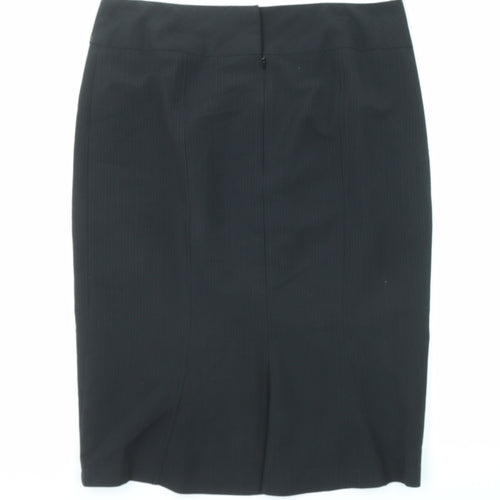 BHS Womens Black Striped Polyester A-Line Skirt Size 12 Zip
