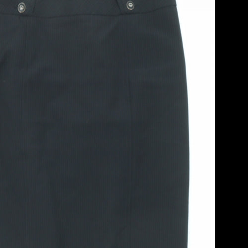 BHS Womens Black Striped Polyester A-Line Skirt Size 12 Zip