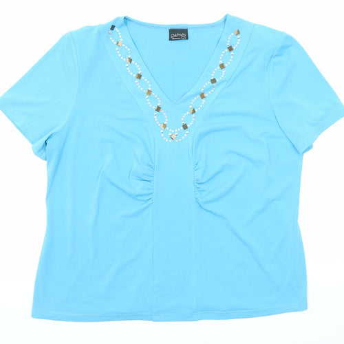 Galmes Womens Blue Polyamide Basic T-Shirt Size L V-Neck