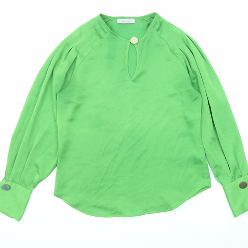 Marks and Spencer Womens Green Polyester Basic Blouse Size 8 Round Neck
