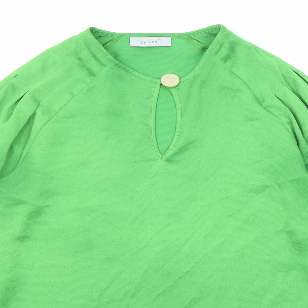 Marks and Spencer Womens Green Polyester Basic Blouse Size 8 Round Neck