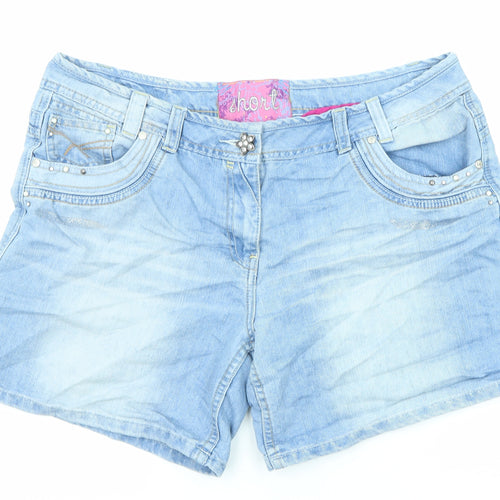 George Womens Blue Cotton Basic Shorts Size 18 L6 in Regular Zip - Flower Detail