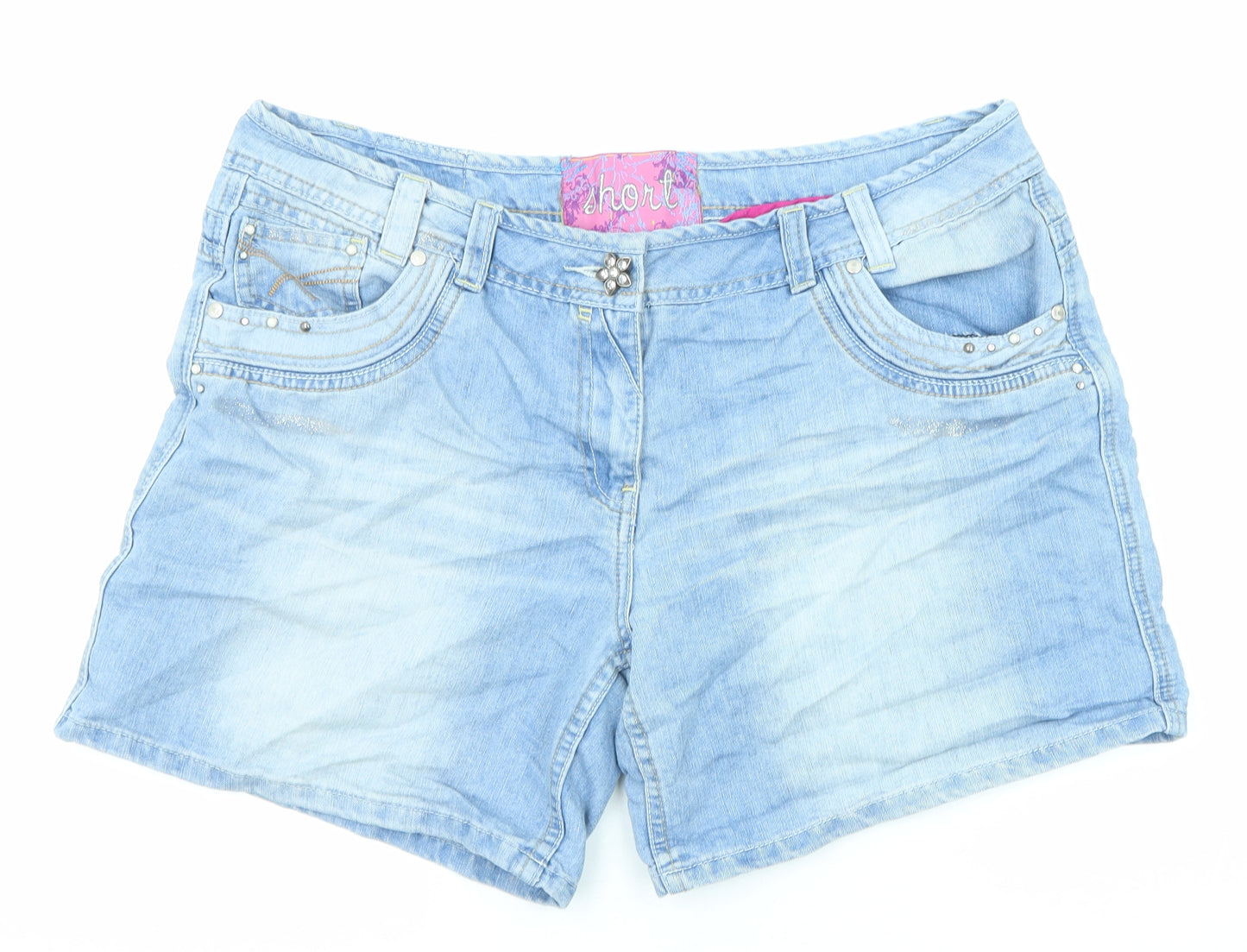 George Womens Blue Cotton Basic Shorts Size 18 L6 in Regular Zip - Flower Detail