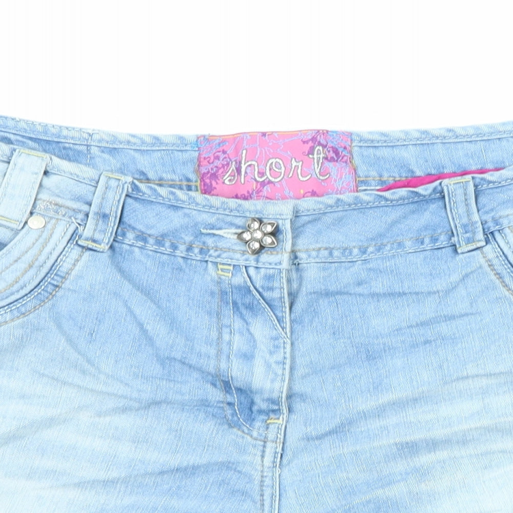 George Womens Blue Cotton Basic Shorts Size 18 L6 in Regular Zip - Flower Detail
