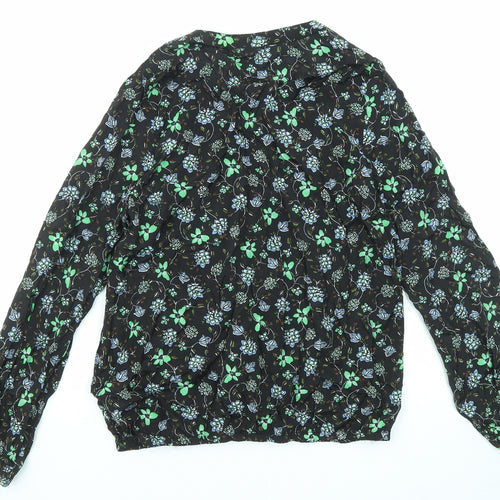Kaffle Womens Black Floral Viscose Basic Blouse Size 8 V-Neck