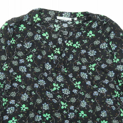 Kaffle Womens Black Floral Viscose Basic Blouse Size 8 V-Neck