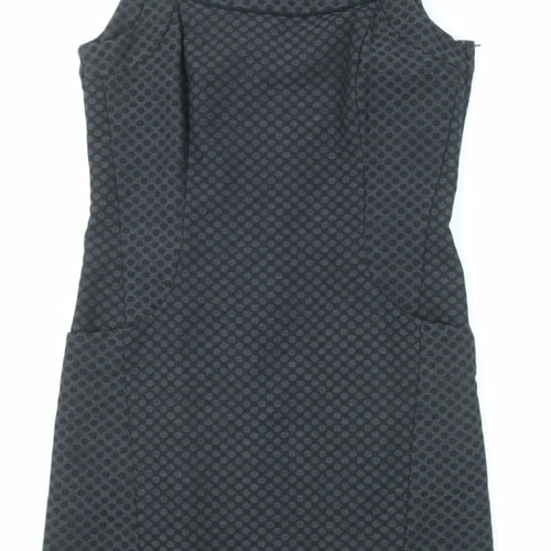 NEXT Womens Black Geometric Polyester Shift Size 10 Square Neck Zip