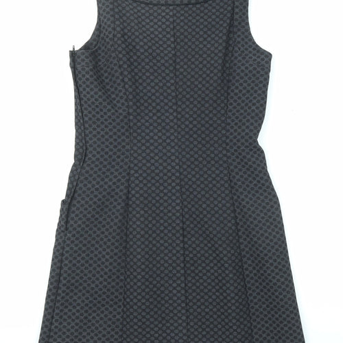 NEXT Womens Black Geometric Polyester Shift Size 10 Square Neck Zip