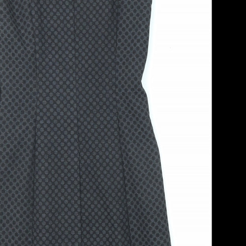 NEXT Womens Black Geometric Polyester Shift Size 10 Square Neck Zip