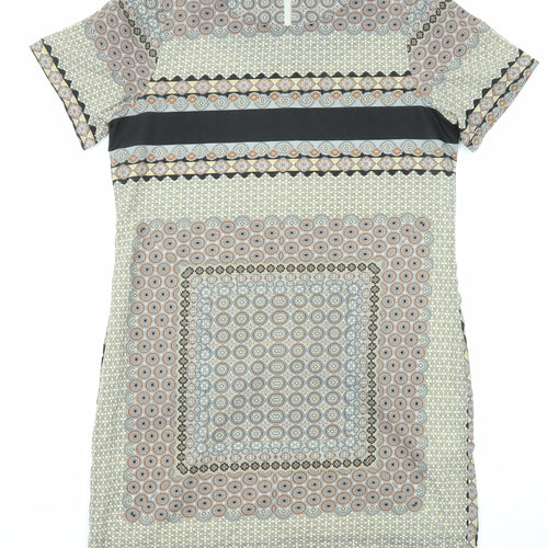 New Look Womens Multicoloured Geometric Polyester Shift Size 12 Round Neck Zip