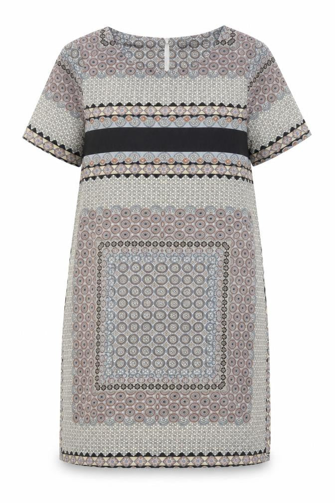 Front view of New Look women’s multicoloured geometric polyester shift, size UK 12, round neck zip