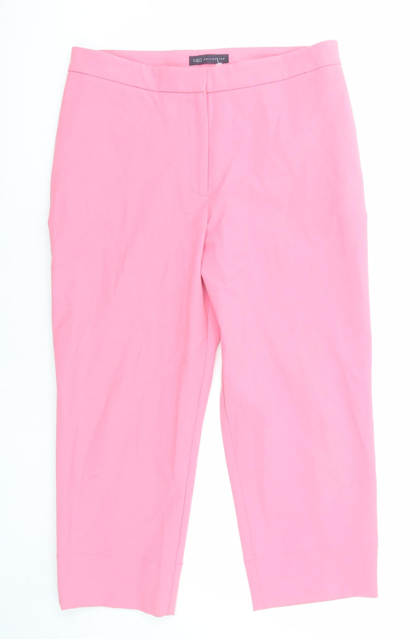 Marks and Spencer Womens Pink Cotton Dress Pants Trousers Size 16 L23 in Regular Zip