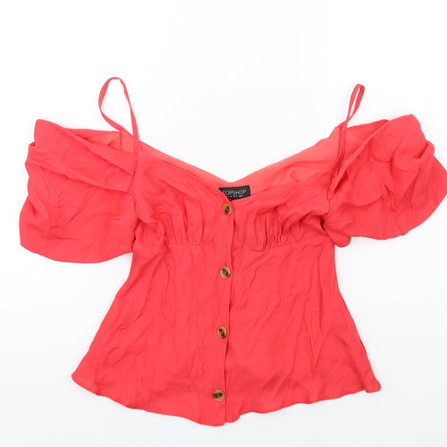Topshop Womens Red Polyester Basic Button-Up Size 4XL Off the Shoulder
