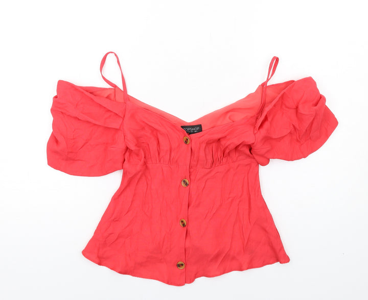 Topshop Womens Red Polyester Basic Button-Up Size 4XL Off the Shoulder