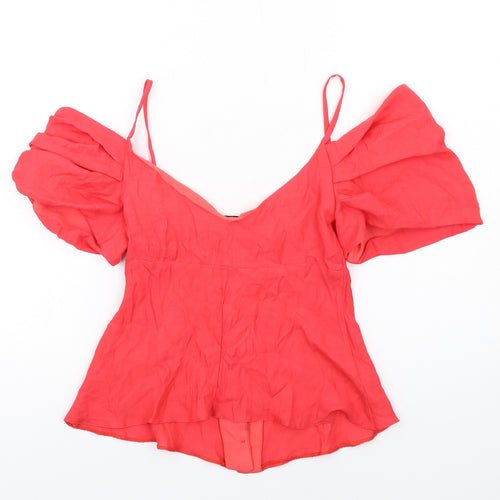 Topshop Womens Red Polyester Basic Button-Up Size 4XL Off the Shoulder