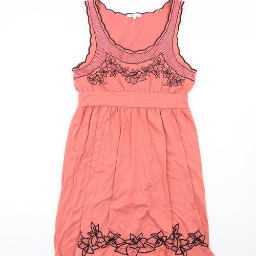 ValleyGirl Womens Pink Floral Cotton Tank Dress Size L Scoop Neck Pullover