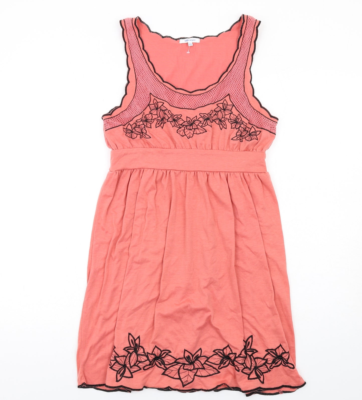 ValleyGirl Womens Pink Floral Cotton Tank Dress Size L Scoop Neck Pullover