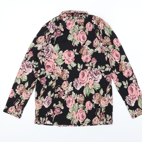 NEXT Girls Black Floral Cotton Basic T-Shirt Size 12 Years Mock Neck Pullover