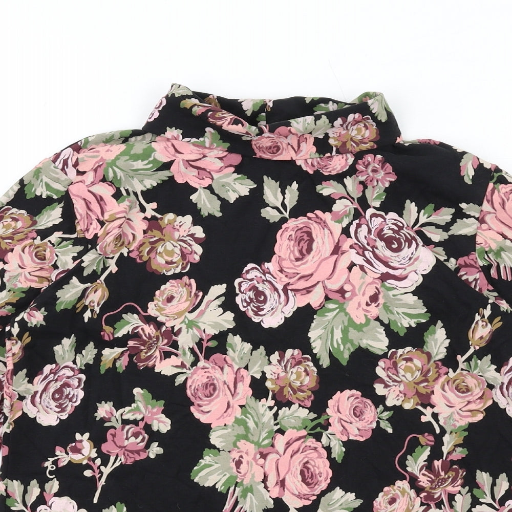 NEXT Girls Black Floral Cotton Basic T-Shirt Size 12 Years Mock Neck Pullover