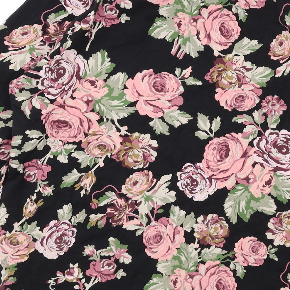 NEXT Girls Black Floral Cotton Basic T-Shirt Size 12 Years Mock Neck Pullover