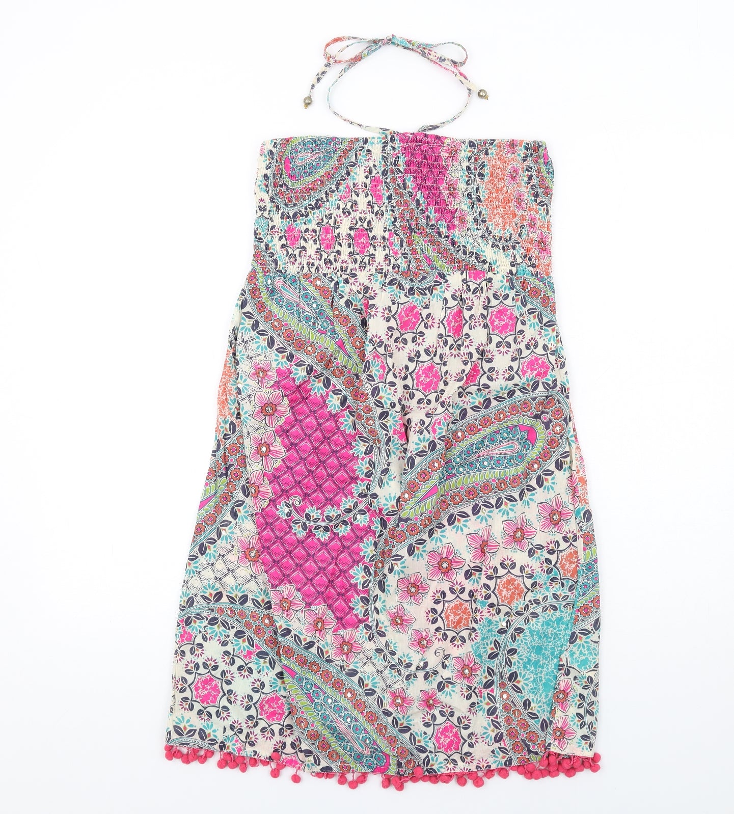 Accessorize Womens Multicoloured Paisley Cotton A-Line Size L Halter Pullover