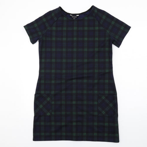 New Look Womens Blue Plaid Polyester Shift Size 14 Round Neck Pullover
