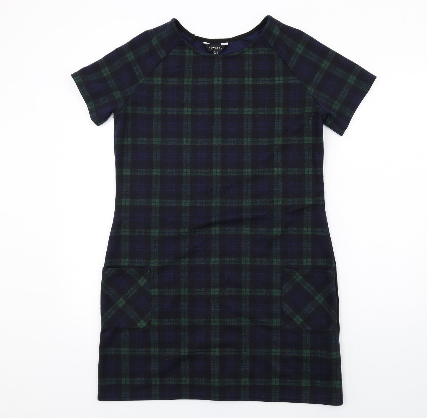 New Look Womens Blue Plaid Polyester Shift Size 14 Round Neck Pullover